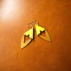 Brass and Lime Dangle Earrings